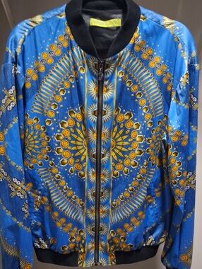 Versace Jeans Collection Blue & Gold Ornate Bomber Jacket